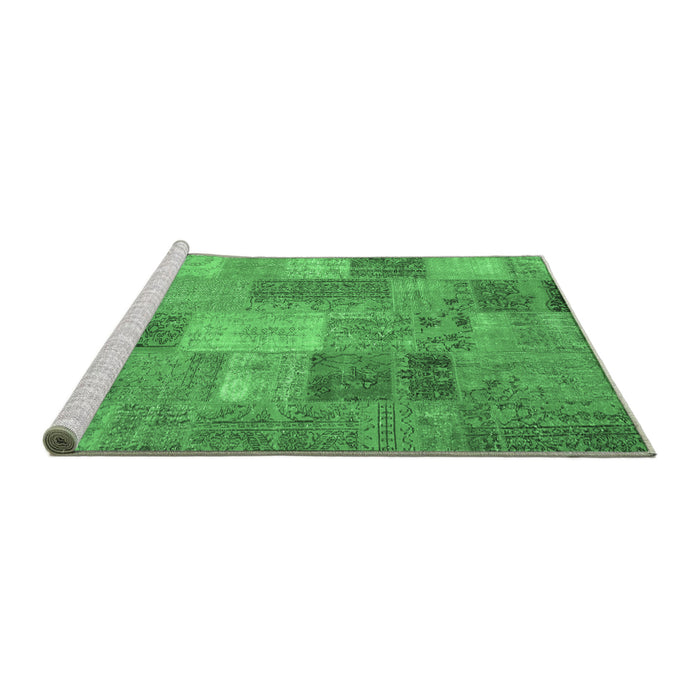 Sideview of Machine Washable Patchwork Emerald Green Transitional Area Rugs, wshcon2698emgrn
