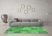 Machine Washable Patchwork Emerald Green Transitional Area Rugs in a Living Room,, wshcon2698emgrn