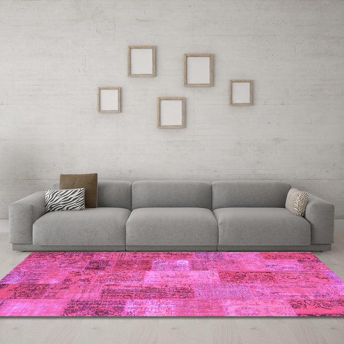 Machine Washable Patchwork Purple Transitional Area Rugs in a Living Room, wshcon2698pur
