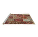 Serging Thickness of Machine Washable Contemporary Brown Red Rug, wshcon2699