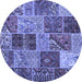 Round Patchwork Blue Transitional Rug, con2699blu