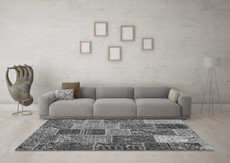 Machine Washable Patchwork Gray Transitional Rug in a Living Room,, wshcon2699gry