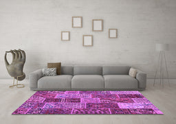 Machine Washable Patchwork Purple Transitional Area Rugs in a Living Room, wshcon2699pur