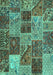 Machine Washable Patchwork Turquoise Transitional Area Rugs, wshcon2699turq