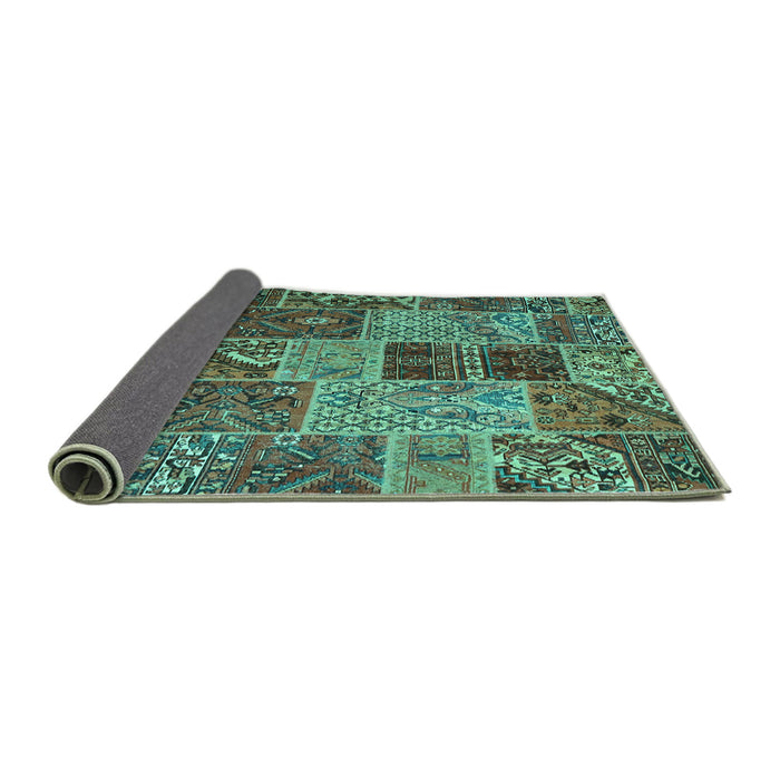 Sideview of Patchwork Turquoise Transitional Rug, con2699turq
