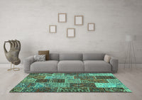 Machine Washable Patchwork Turquoise Transitional Rug, wshcon2699turq