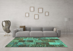 Machine Washable Patchwork Turquoise Transitional Area Rugs in a Living Room,, wshcon2699turq