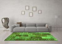 Machine Washable Patchwork Green Transitional Rug, wshcon2699grn