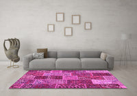 Machine Washable Patchwork Pink Transitional Rug, wshcon2699pnk