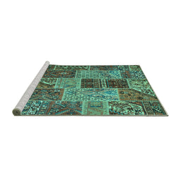 Sideview of Machine Washable Patchwork Turquoise Transitional Area Rugs, wshcon2699turq