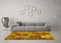 Machine Washable Patchwork Yellow Transitional Rug, wshcon2699yw