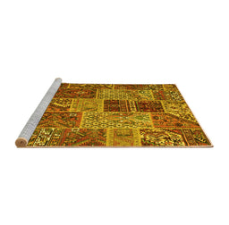 Sideview of Machine Washable Patchwork Yellow Transitional Rug, wshcon2699yw