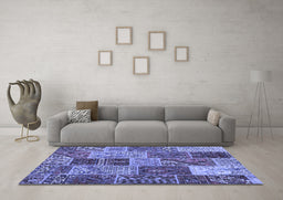 Machine Washable Patchwork Blue Transitional Rug in a Living Room, wshcon2699blu