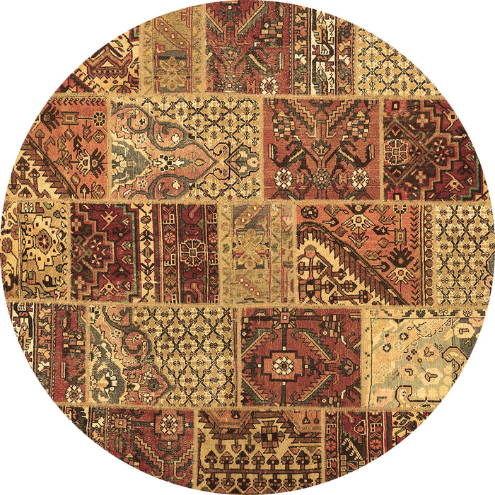 Round Machine Washable Patchwork Brown Transitional Rug, wshcon2699brn