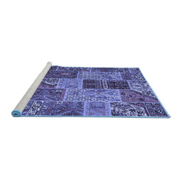 Sideview of Machine Washable Patchwork Blue Transitional Rug, wshcon2699blu