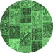 Round Patchwork Emerald Green Transitional Rug, con2699emgrn