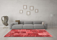 Machine Washable Patchwork Red Transitional Rug, wshcon2699red