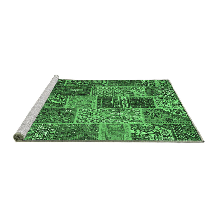 Sideview of Machine Washable Patchwork Emerald Green Transitional Area Rugs, wshcon2699emgrn
