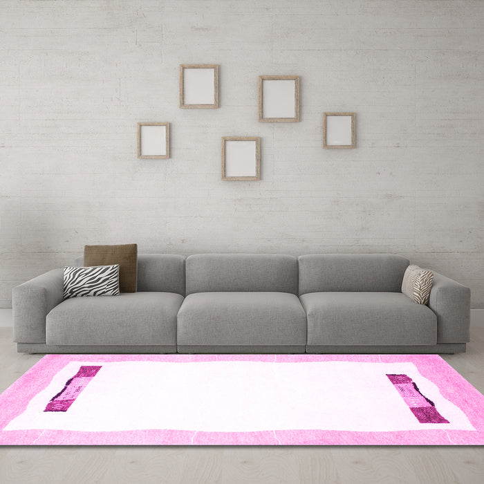 Machine Washable Solid Pink Modern Rug in a Living Room, wshcon269pnk