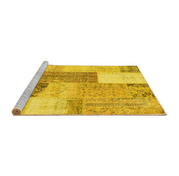 Sideview of Machine Washable Patchwork Yellow Transitional Rug, wshcon2700yw
