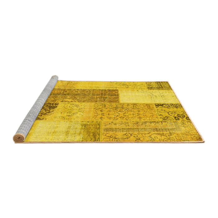 Sideview of Machine Washable Patchwork Yellow Transitional Rug, wshcon2700yw