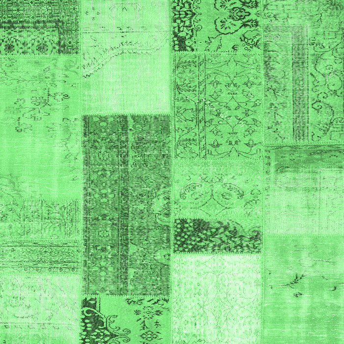 Square Machine Washable Patchwork Emerald Green Transitional Area Rugs, wshcon2700emgrn
