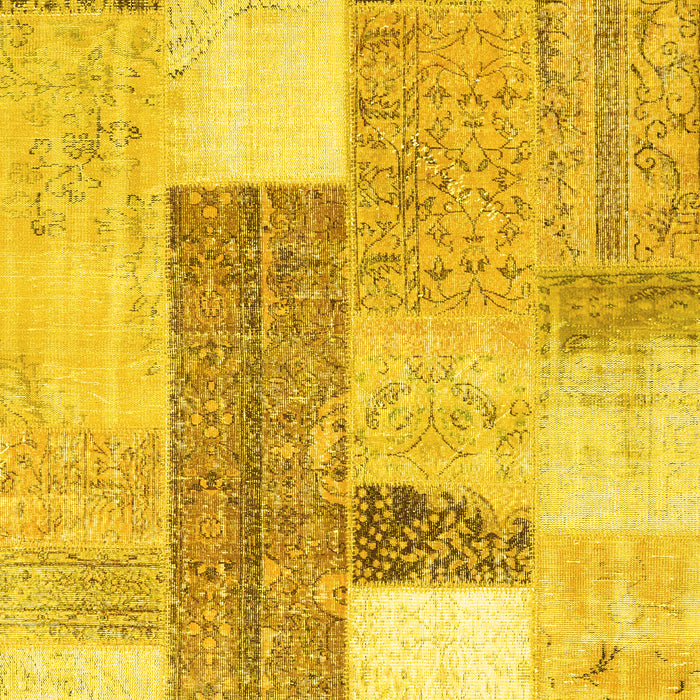 Machine Washable Patchwork Yellow Transitional Rug, wshcon2700yw