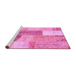 Sideview of Machine Washable Patchwork Pink Transitional Rug, wshcon2700pnk
