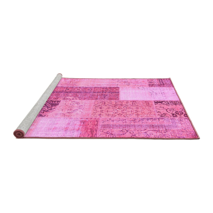Sideview of Machine Washable Patchwork Pink Transitional Rug, wshcon2700pnk