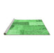 Sideview of Machine Washable Patchwork Emerald Green Transitional Area Rugs, wshcon2700emgrn