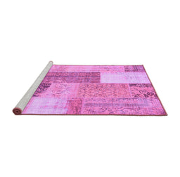 Sideview of Machine Washable Patchwork Purple Transitional Area Rugs, wshcon2700pur