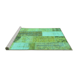 Sideview of Machine Washable Patchwork Turquoise Transitional Area Rugs, wshcon2700turq