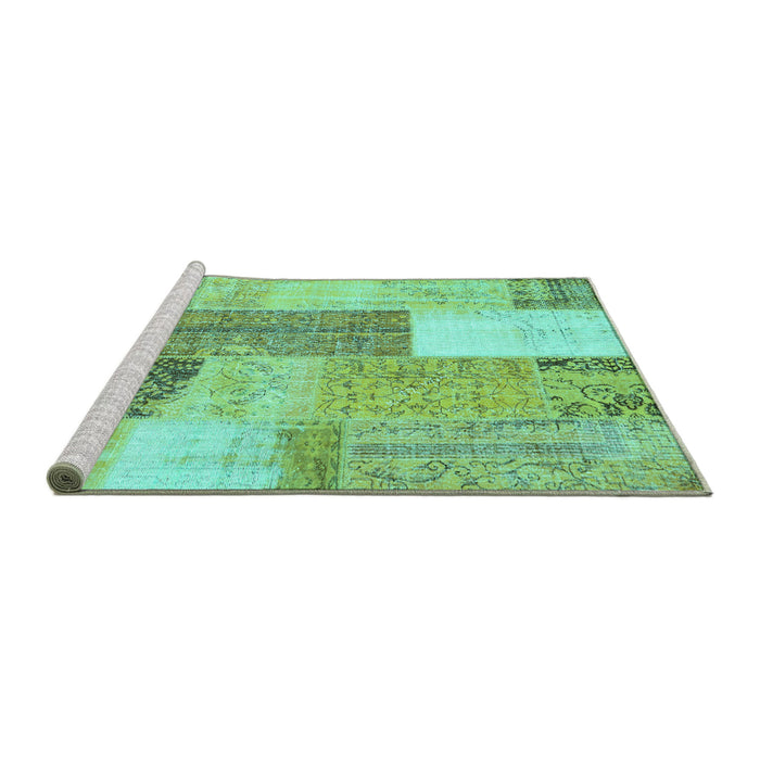 Sideview of Machine Washable Patchwork Turquoise Transitional Area Rugs, wshcon2700turq