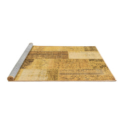Sideview of Machine Washable Patchwork Brown Transitional Rug, wshcon2700brn