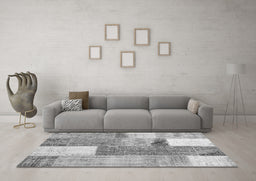 Machine Washable Patchwork Gray Transitional Rug in a Living Room,, wshcon2700gry