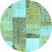 Round Patchwork Light Blue Transitional Rug, con2700lblu