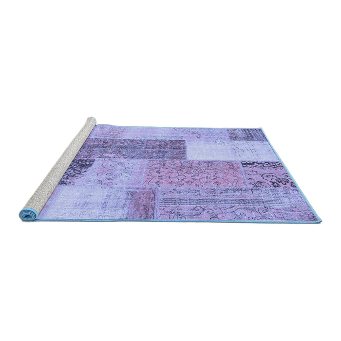 Sideview of Machine Washable Patchwork Blue Transitional Rug, wshcon2700blu