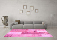 Machine Washable Patchwork Pink Transitional Rug, wshcon2700pnk