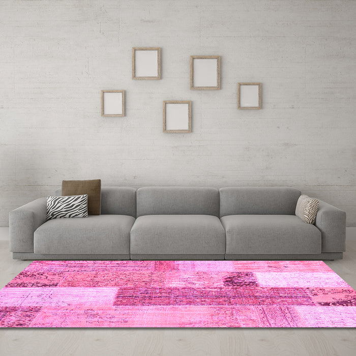 Machine Washable Patchwork Pink Transitional Rug in a Living Room, wshcon2700pnk