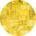 Round Machine Washable Patchwork Yellow Transitional Rug, wshcon2701yw