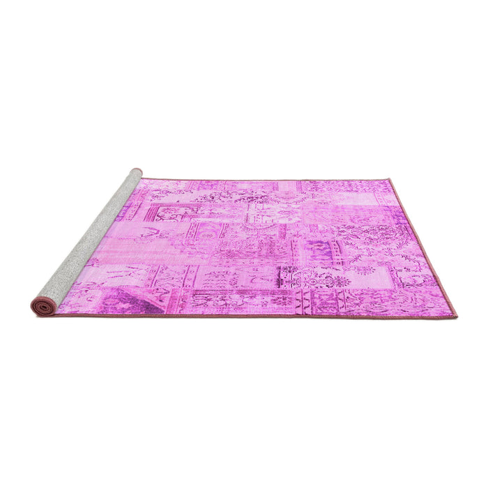 Sideview of Machine Washable Patchwork Pink Transitional Rug, wshcon2701pnk