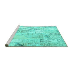 Sideview of Machine Washable Patchwork Turquoise Transitional Area Rugs, wshcon2701turq
