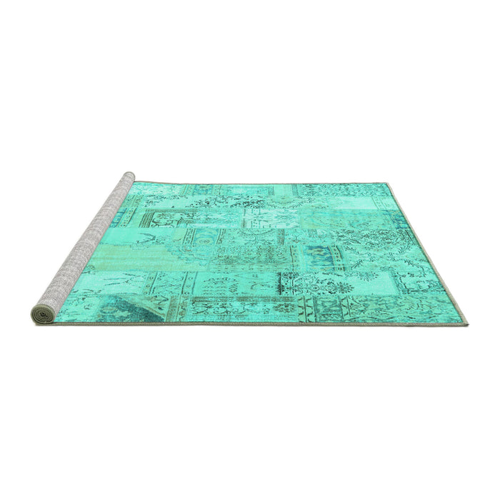 Sideview of Machine Washable Patchwork Turquoise Transitional Area Rugs, wshcon2701turq