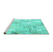 Sideview of Machine Washable Patchwork Turquoise Transitional Area Rugs, wshcon2701turq