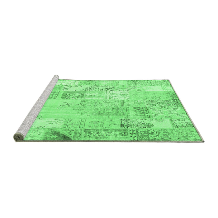 Sideview of Machine Washable Patchwork Emerald Green Transitional Area Rugs, wshcon2701emgrn