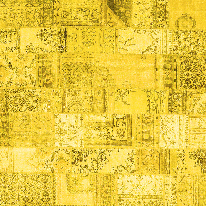 Square Machine Washable Patchwork Yellow Transitional Rug, wshcon2701yw