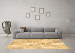 Machine Washable Patchwork Brown Transitional Rug in a Living Room,, wshcon2701brn