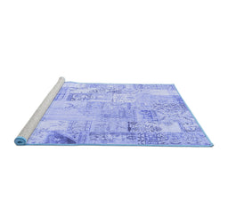 Sideview of Machine Washable Patchwork Blue Transitional Rug, wshcon2701blu