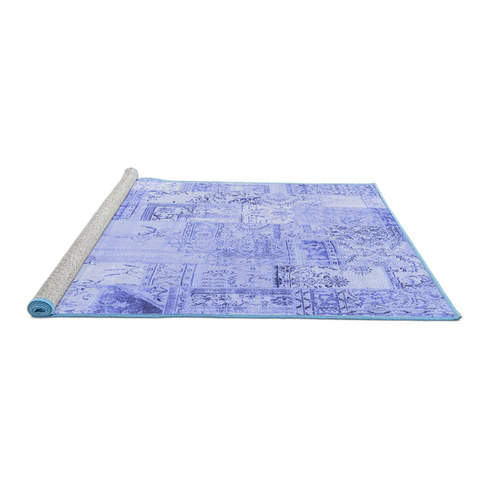 Sideview of Machine Washable Patchwork Blue Transitional Rug, wshcon2701blu