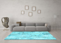 Machine Washable Patchwork Light Blue Transitional Rug, wshcon2701lblu